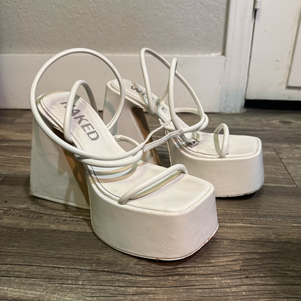 Naked Wolfe Cream Platform Sandals
